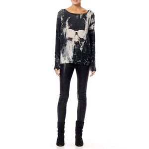 Skull Cashmere Nora Sweater Cashmere Paint Splatter Grunge Goth Grey Size XS